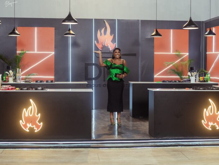 Host on a studio kitchen set